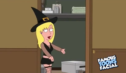 Brunette Meg Griffin gets gagged with cock at Halloween party