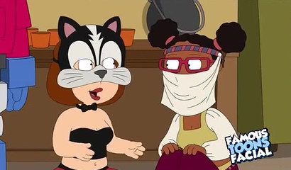 Brunette Meg Griffin gets gagged with cock at Halloween party