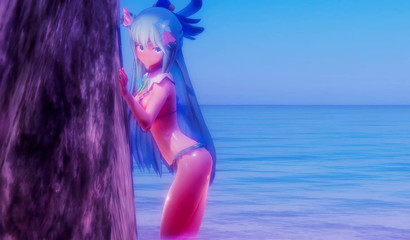 Anime blue beauty having sex on the beach