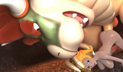 Mario rushes to the rescue while the dragon rapes the princess