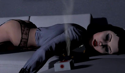 Futanari brunette Elizabeth Comstock wants sex and fucks herself in the mouth