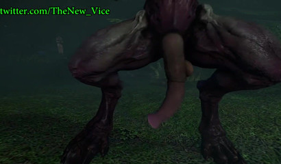 Blonde Samus Aran gives herself to a scary monster in the forest