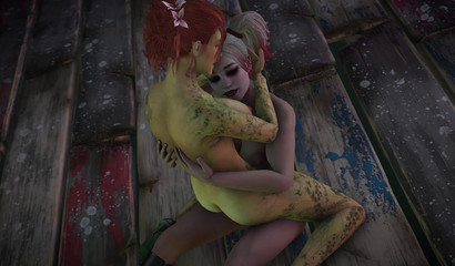 Poison Ivy and Harley Quinn in hot animation sex
