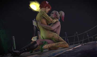 Poison Ivy and Harley Quinn in hot animation sex