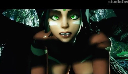 Huge 3d werewolf copulates with Nidalee from League of Legends