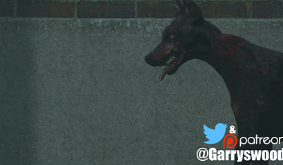 Zombie dog raped brunette Claire Redfield on a mission, Resident Evil porn