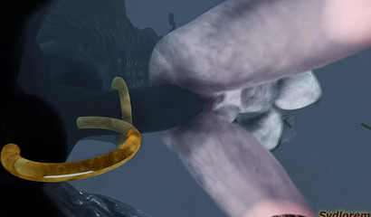 3d monster and witch, hot copulation in nature