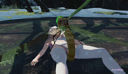 A sneaky dragonfly sticks a penis into a defenseless anime girl on a fishing trip