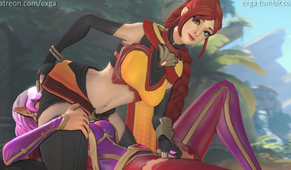 Redhead bitch sat with her pussy on the face of her lesbian girlfriend