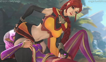 Redhead bitch sat with her pussy on the face of her lesbian girlfriend