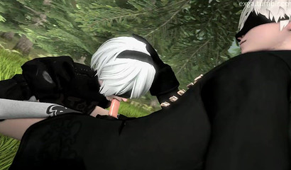 Dominate guy 9S fuck in mouth sexy blonde 2B from Nier Automata
