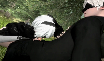 Dominate guy 9S fuck in mouth sexy blonde 2B from Nier Automata