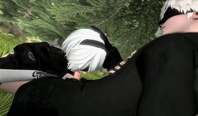 Dominate guy 9S fuck in mouth sexy blonde 2B from Nier Automata