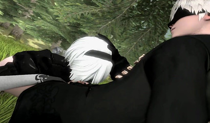 Dominate guy 9S fuck in mouth sexy blonde 2B from Nier Automata
