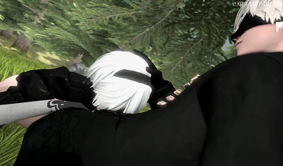 Dominate guy 9S fuck in mouth sexy blonde 2B from Nier Automata
