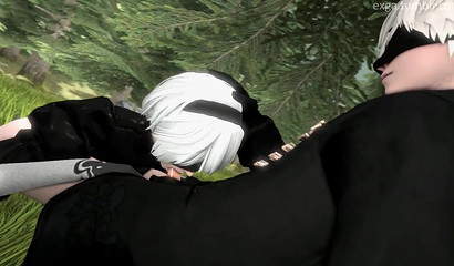Dominate guy 9S fuck in mouth sexy blonde 2B from Nier Automata