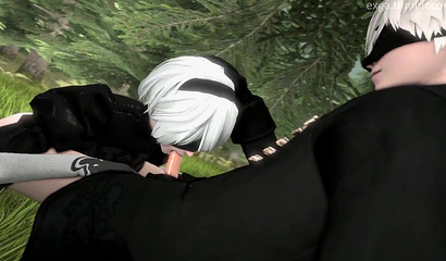 Dominate guy 9S fuck in mouth sexy blonde 2B from Nier Automata