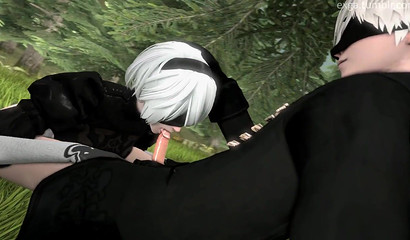 Dominate guy 9S fuck in mouth sexy blonde 2B from Nier Automata