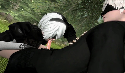 Dominate guy 9S fuck in mouth sexy blonde 2B from Nier Automata