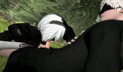 Dominate guy 9S fuck in mouth sexy blonde 2B from Nier Automata