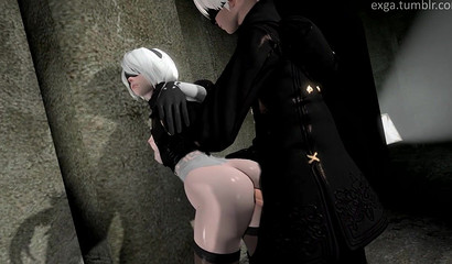 Angry man 9S dominating and rough fuck 2B blondie outdoore