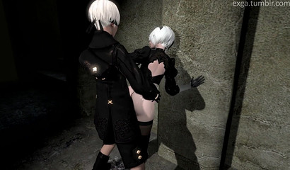 Angry man 9S dominating and rough fuck 2B blondie outdoore