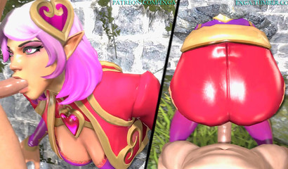 Elf with pink hair sucks a dick and fucks in a doggy position