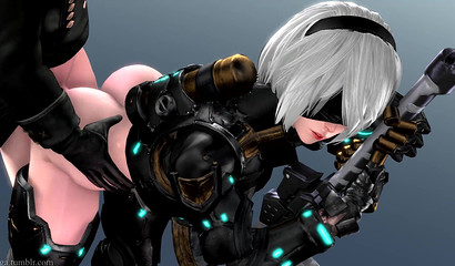 Warrior 2B with big sword fucks standing with her lover