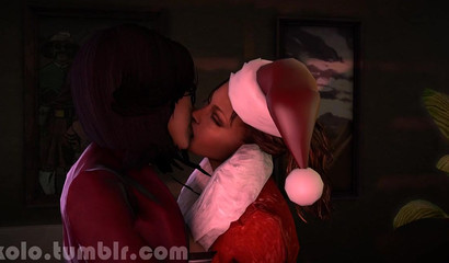 Christmas hot sex between futa Santa Claus and  sexy futa brunete in glasses