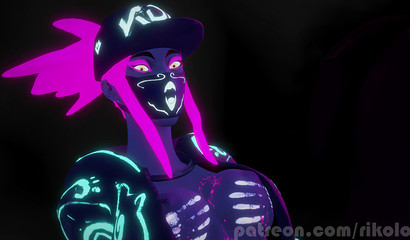 Neon sex in cowgirl position between Akali and Futa Evelynn