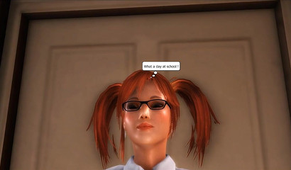 Girlfriend with big futa-cock fucks teen busty student