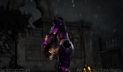 Headless futa-girl Pharah gives a blowjob to herself