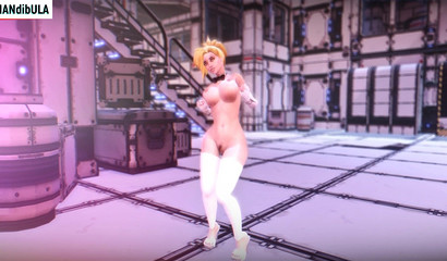 Blonde with a beautiful body dancing striptease