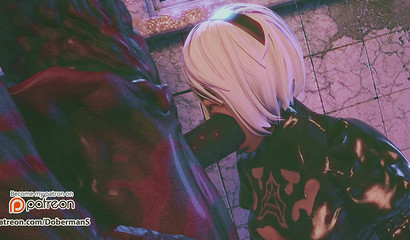 YoRHa 2B make deep blowjob scary big monster