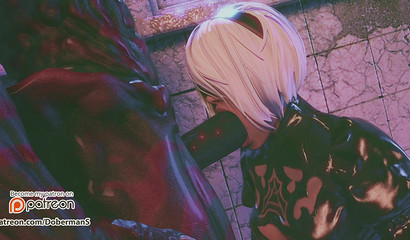 YoRHa 2B make deep blowjob scary big monster