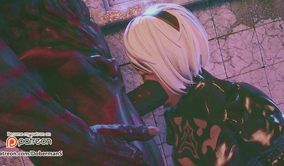 YoRHa 2B make deep blowjob scary big monster