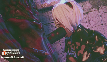 YoRHa 2B make deep blowjob scary big monster