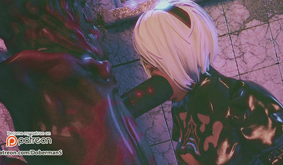 YoRHa 2B make deep blowjob scary big monster