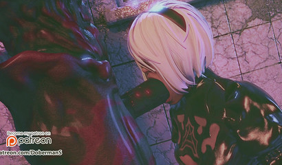 YoRHa 2B make deep blowjob scary big monster