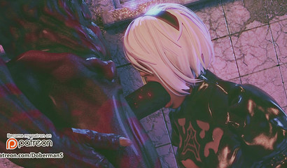 YoRHa 2B make deep blowjob scary big monster