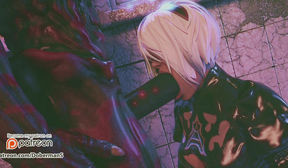 YoRHa 2B make deep blowjob scary big monster