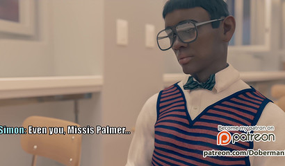 Shy student with a big cock fucks a mature teacher Linda in black stockings