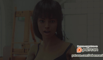 An artist Megan with big breasts fucks with a black man