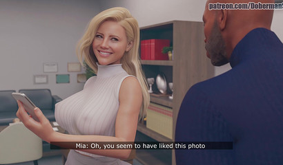 Dark skin boss fucks married secretary in black stockings in the office