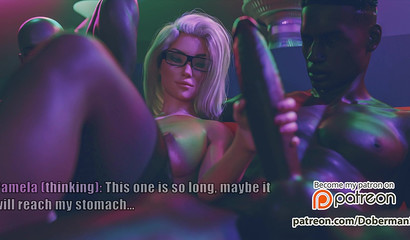 Married blonde Pamela double penetrated by two black guys in a nightclub