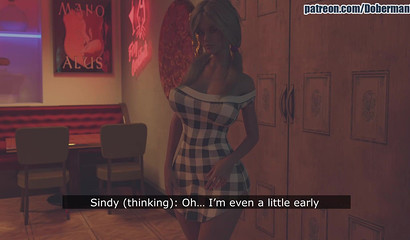 Busty blonde Sindy fucks a stranger through a glory hole in the toilet