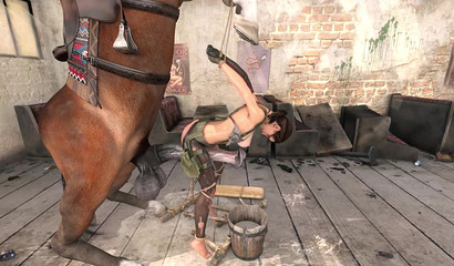 Lara Croft lets the horse demolish her deep asshole