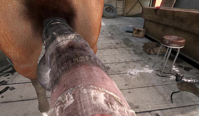 Horny horse with huge dick fucks Lara Croft and cums in her pussy