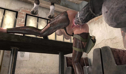 Horny horse with huge dick fucks Lara Croft and cums in her pussy