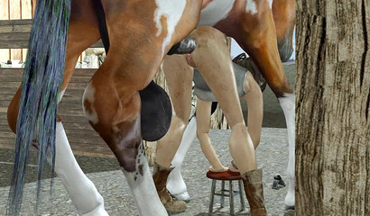 Horny horse with big balls gets butt fucked by beauty Lara Croft